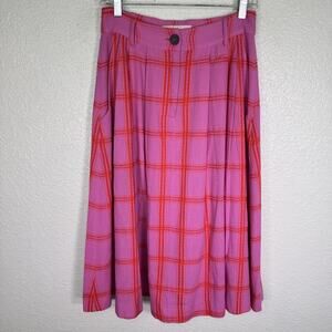 Mara Hoffman Skirt Womens 4 Tulay A Line Midi Plaid Pleated Boho Pink Orange